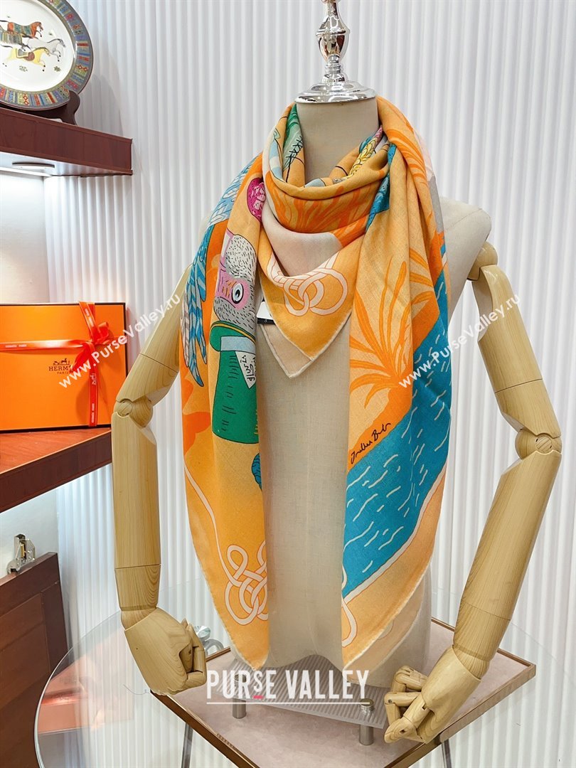 Hermes Cashmere Silk Sqaure Shawl Scarf 140cm H111803 Orange 2023 (A-23111803)