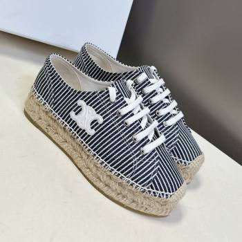 Celine Lace-up Platform Les Espadrilles in Oshkosh Canvas White/Navy Blue 2025 (HQG-250709097)