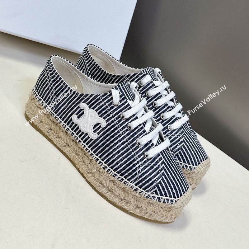 Celine Lace-up Platform Les Espadrilles in Oshkosh Canvas White/Navy Blue 2025 (HQG-250709097)