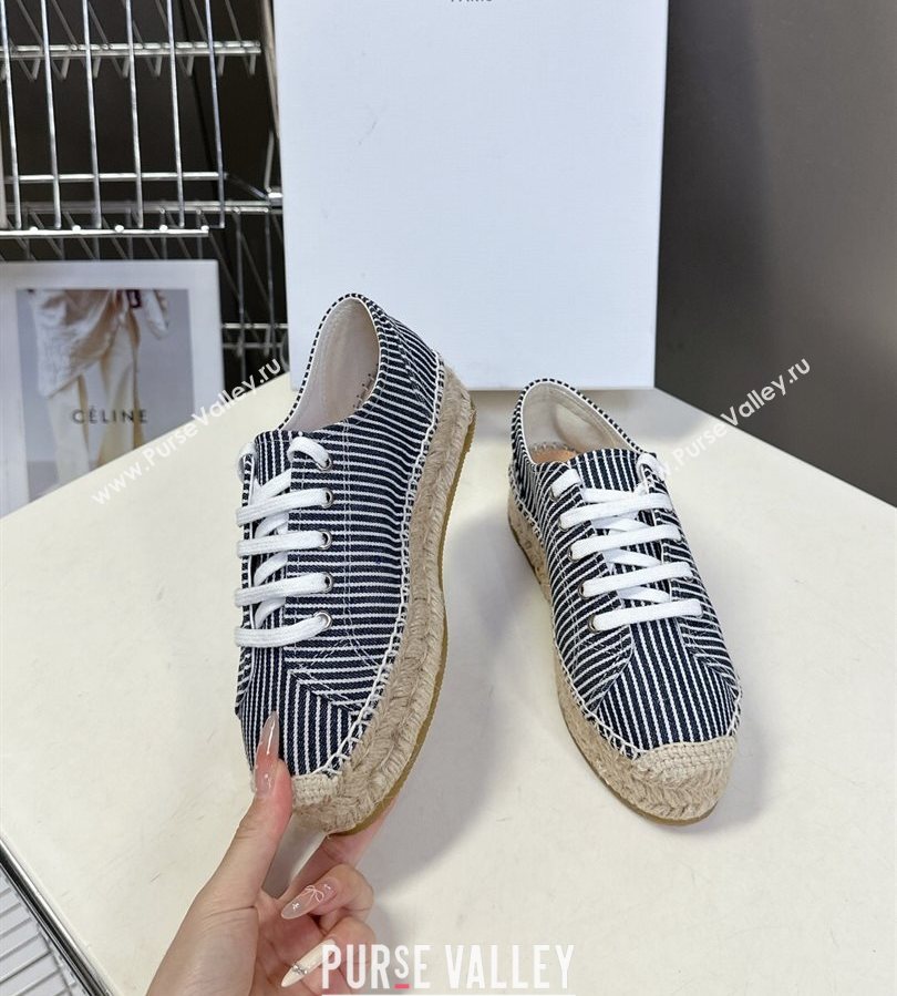 Celine Lace-up Platform Les Espadrilles in Oshkosh Canvas White/Navy Blue 2025 (HQG-250709097)