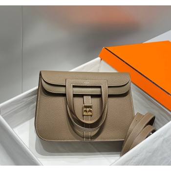 Hermes Halzan 25cm Bag in Togo Calfskin Elephant Grey/Gold 2024 H092501 (FLB-240925010)