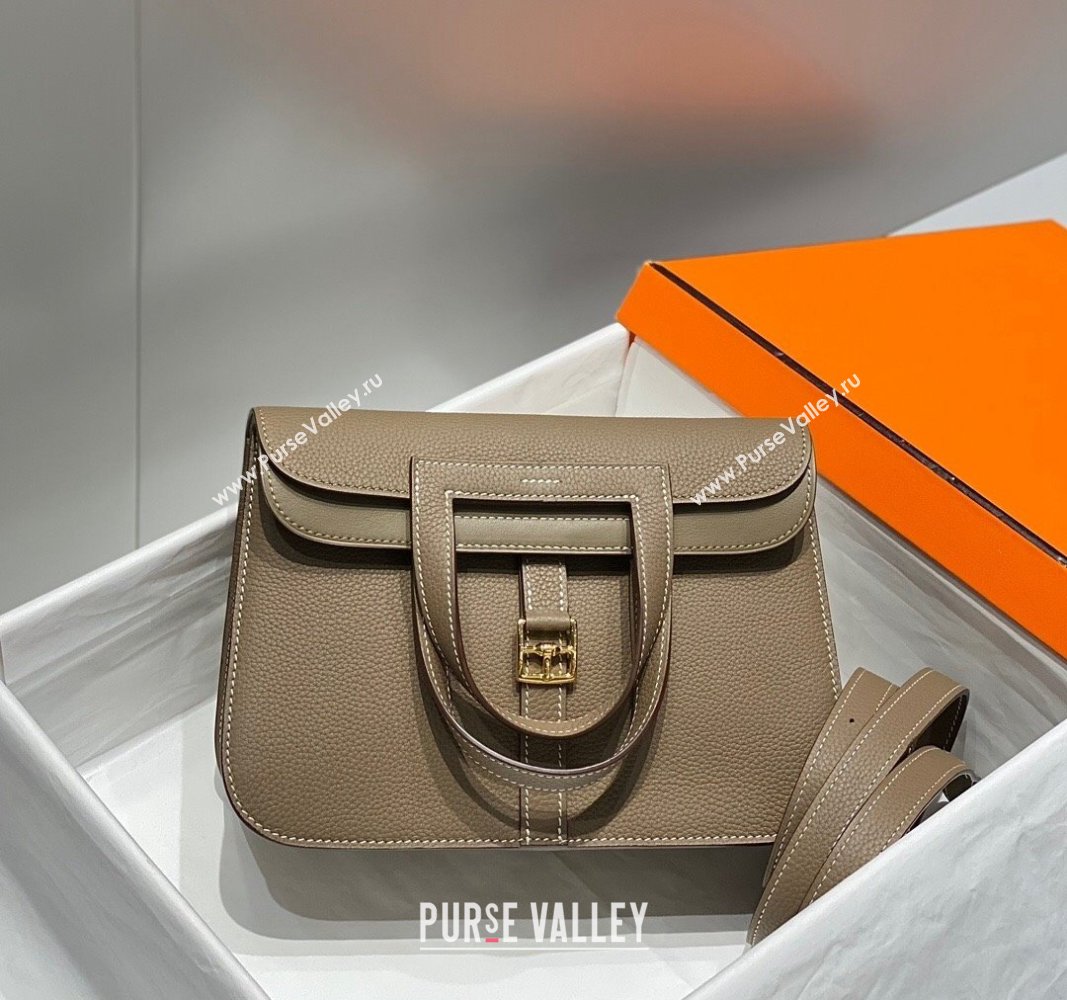 Hermes Halzan 25cm Bag in Togo Calfskin Elephant Grey/Gold 2024 H092501 (FLB-240925010)