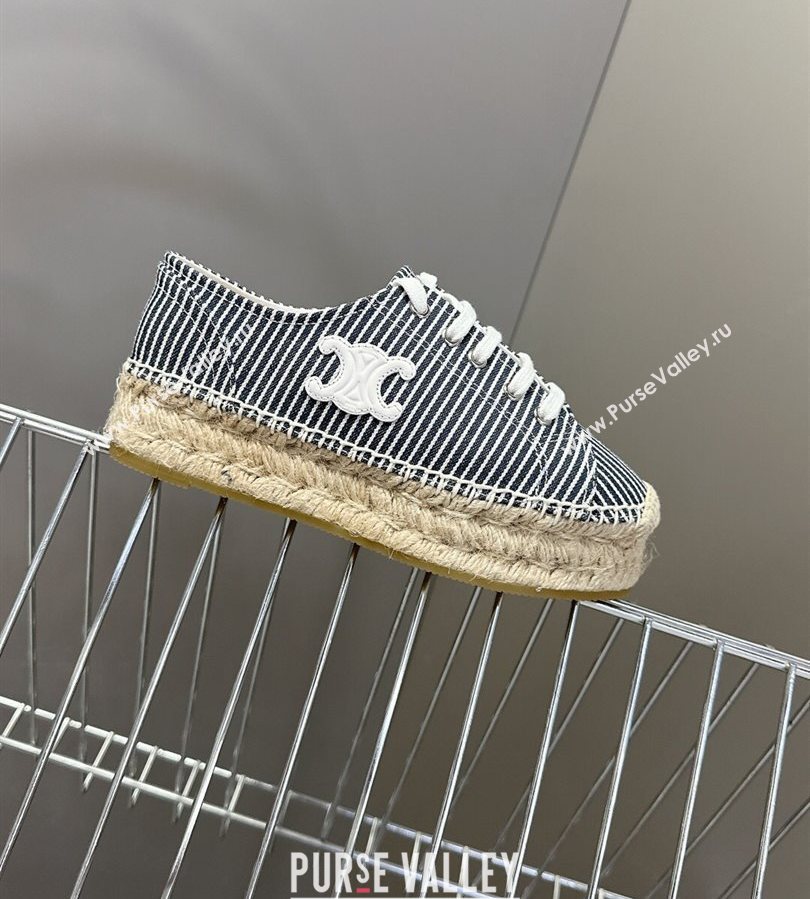 Celine Lace-up Platform Les Espadrilles in Oshkosh Canvas White/Navy Blue 2025 (HQG-250709097)