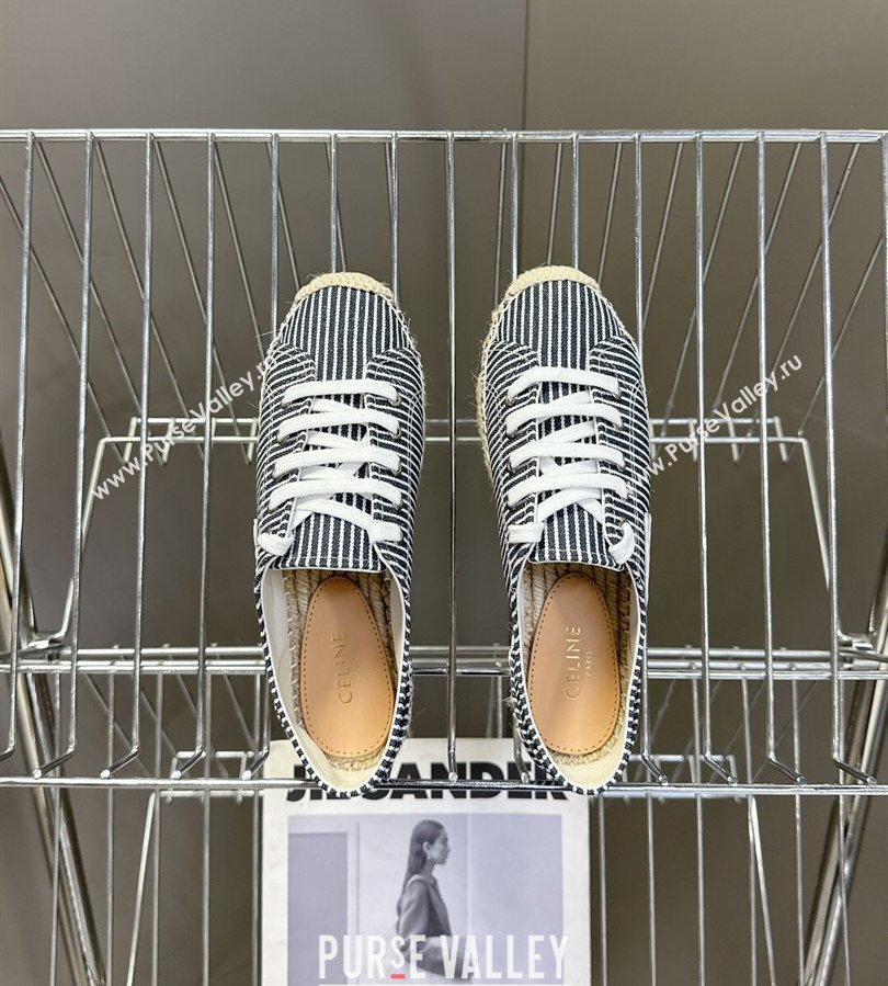 Celine Lace-up Platform Les Espadrilles in Oshkosh Canvas White/Navy Blue 2025 (HQG-250709097)