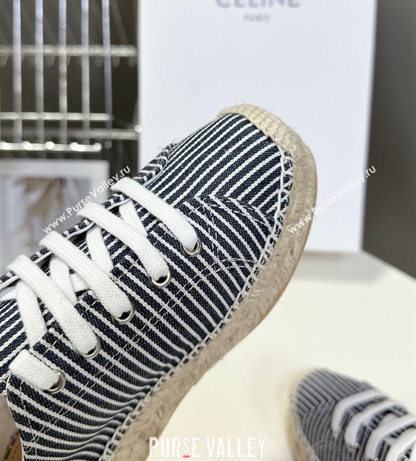 Celine Lace-up Platform Les Espadrilles in Oshkosh Canvas White/Navy Blue 2025 (HQG-250709097)