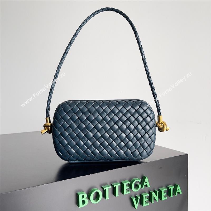 Bottega Veneta Knot On Strap in Padded Intreccio Leather 717623 Navy Blue 2023 (MS-23101602)