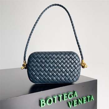 Bottega Veneta Knot On Strap in Padded Intreccio Leather 717623 Navy Blue 2023 (MS-23101602)