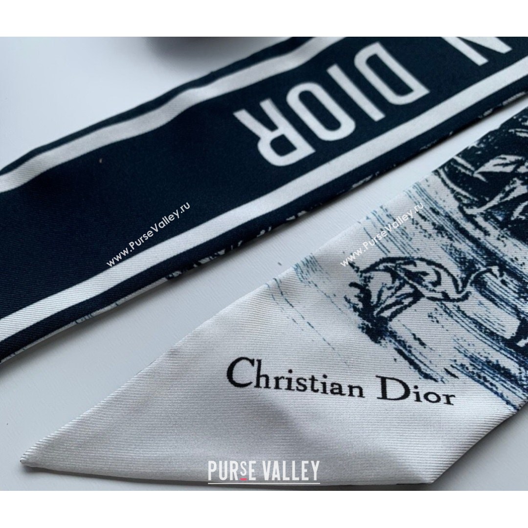 Dior Bandeau Scarf in Palms Mitzah Twilly Silk 6x106cm Blue 2021 (WNS-21081709)