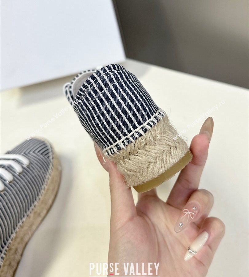 Celine Lace-up Platform Les Espadrilles in Oshkosh Canvas White/Navy Blue 2025 (HQG-250709097)