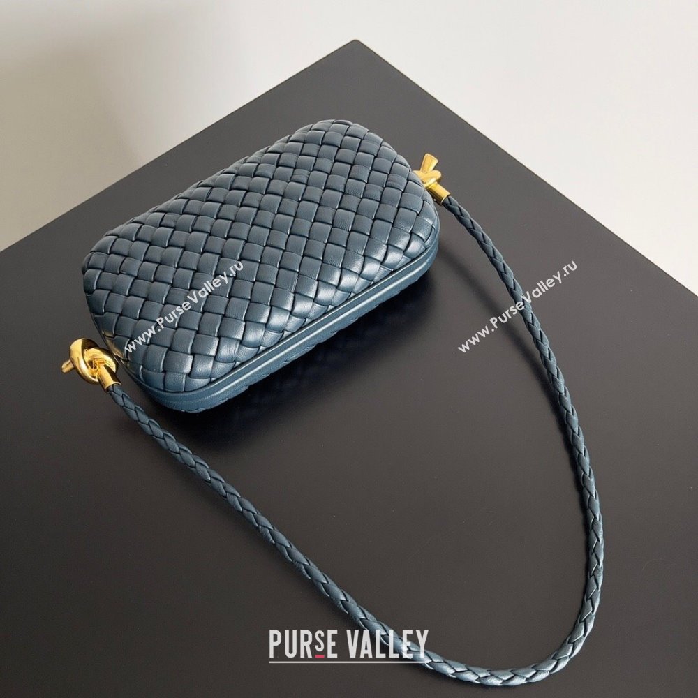 Bottega Veneta Knot On Strap in Padded Intreccio Leather 717623 Navy Blue 2023 (MS-23101602)