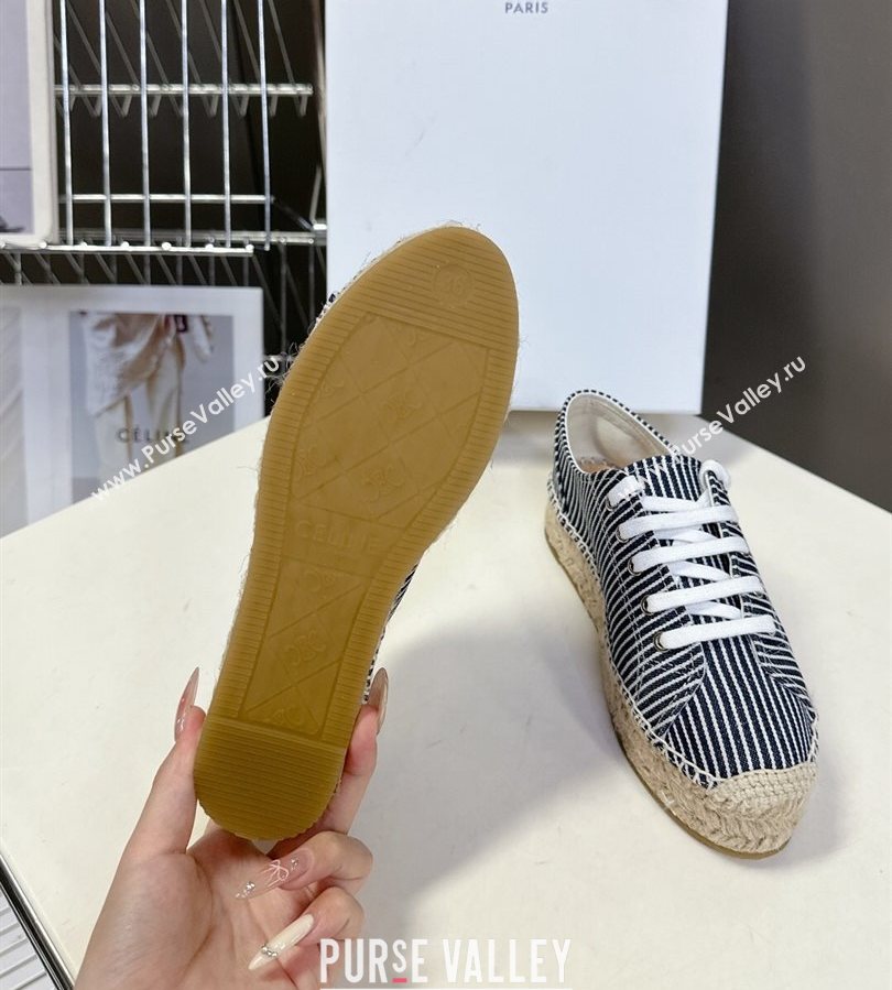 Celine Lace-up Platform Les Espadrilles in Oshkosh Canvas White/Navy Blue 2025 (HQG-250709097)