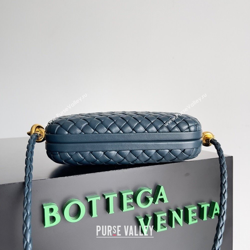 Bottega Veneta Knot On Strap in Padded Intreccio Leather 717623 Navy Blue 2023 (MS-23101602)