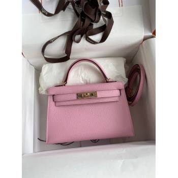 Hermes Mini Kelly II Bag 19cm in Original Epsom Leather Mallow Purple/Rosy Gold 2024 (Full Handmade) (XYA-24030524)