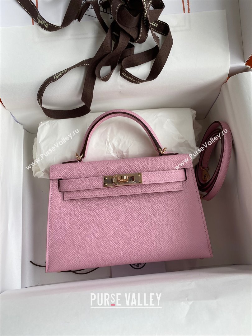 Hermes Mini Kelly II Bag 19cm in Original Epsom Leather Mallow Purple/Rosy Gold 2024 (Full Handmade) (XYA-24030524)