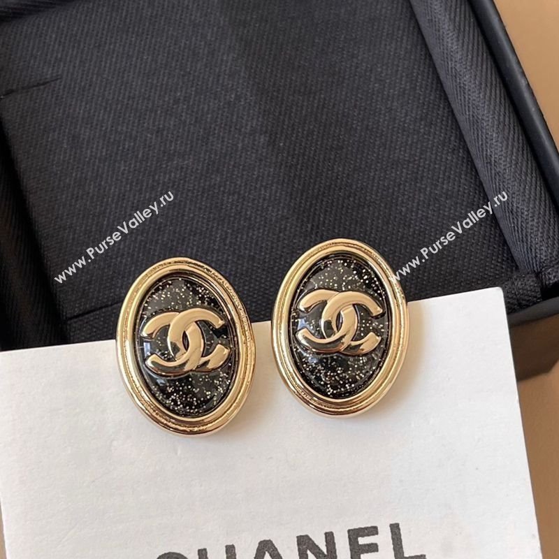 Chanel Oval Studs Earrings Black/Gold 2025 0725 (YF-250725125)