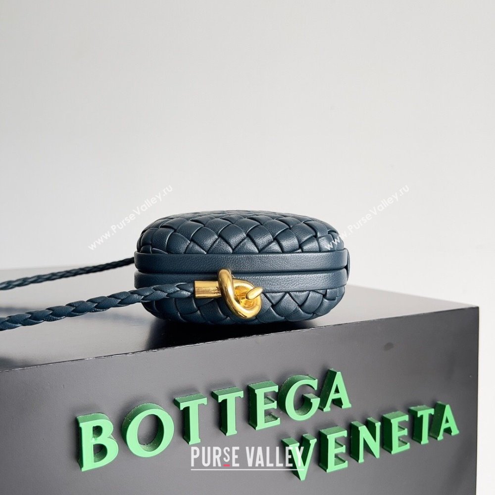 Bottega Veneta Knot On Strap in Padded Intreccio Leather 717623 Navy Blue 2023 (MS-23101602)