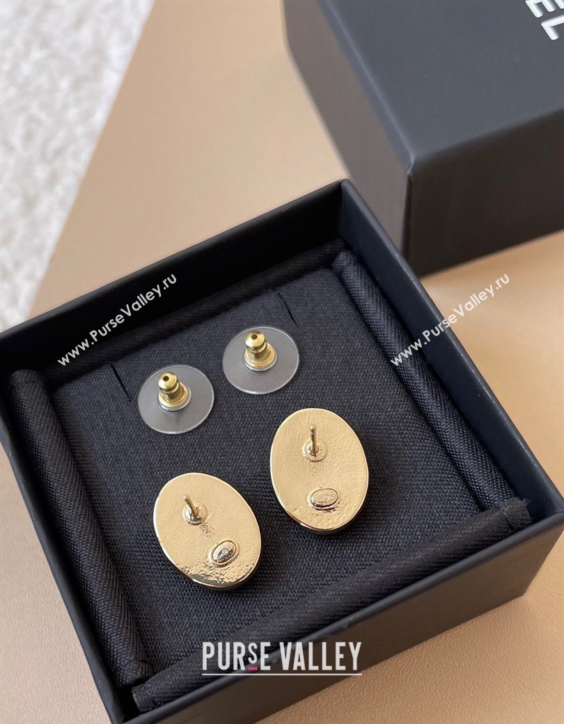 Chanel Oval Studs Earrings Black/Gold 2025 0725 (YF-250725125)
