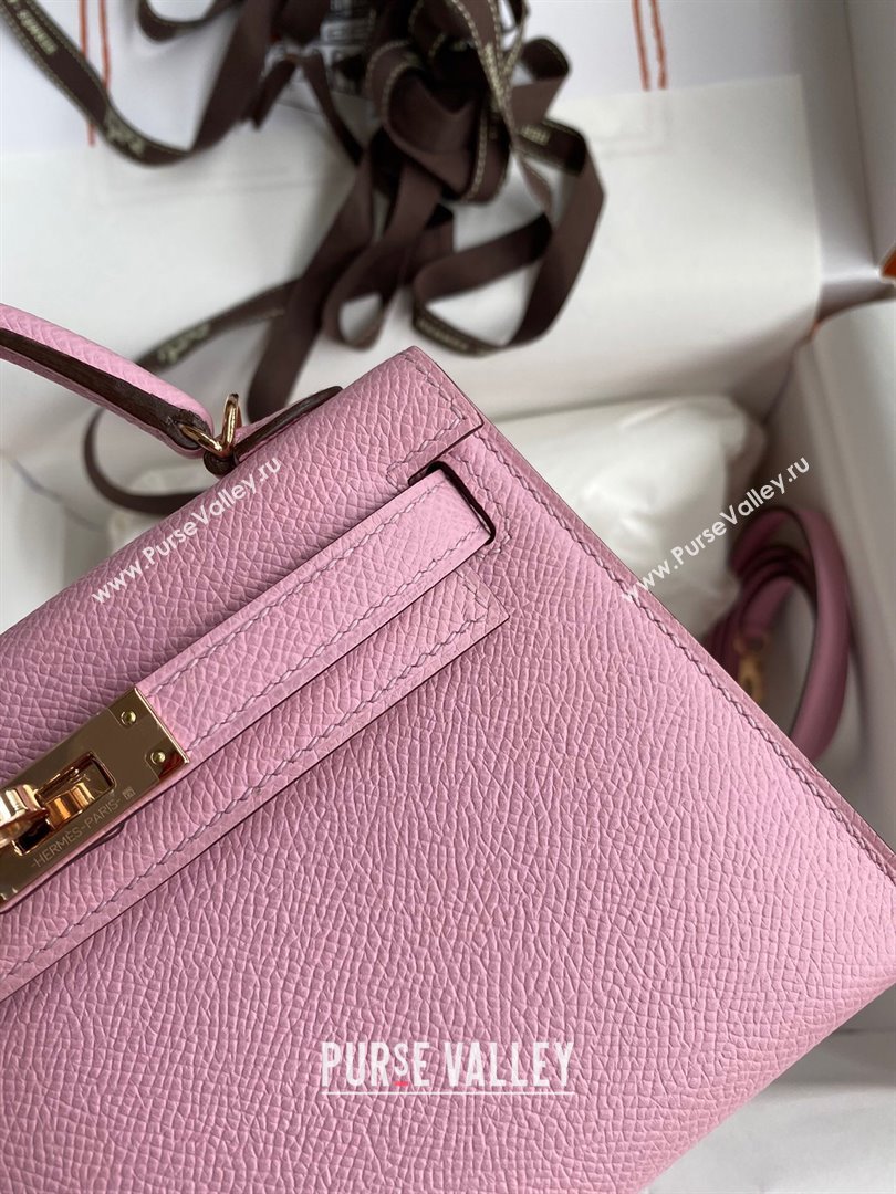 Hermes Mini Kelly II Bag 19cm in Original Epsom Leather Mallow Purple/Rosy Gold 2024 (Full Handmade) (XYA-24030524)