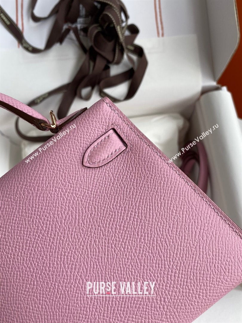 Hermes Mini Kelly II Bag 19cm in Original Epsom Leather Mallow Purple/Rosy Gold 2024 (Full Handmade) (XYA-24030524)