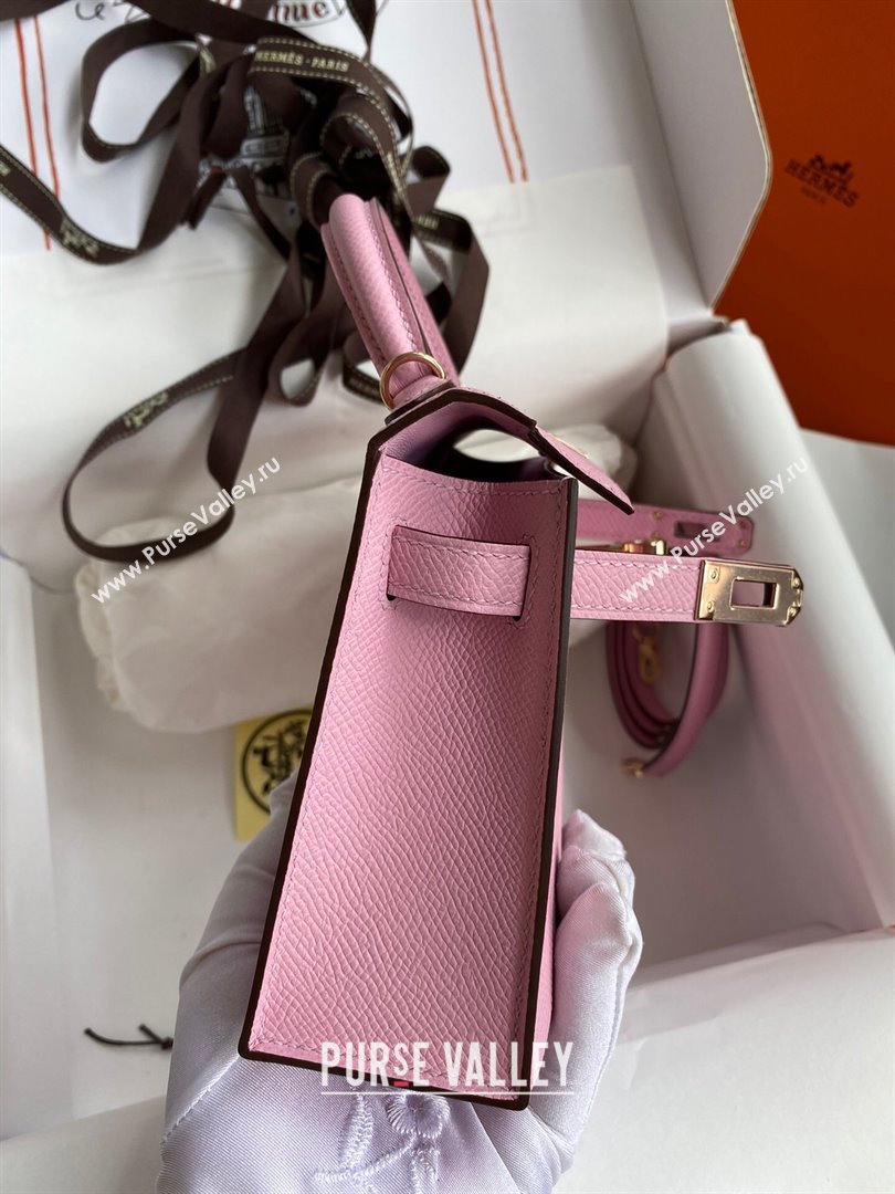 Hermes Mini Kelly II Bag 19cm in Original Epsom Leather Mallow Purple/Rosy Gold 2024 (Full Handmade) (XYA-24030524)