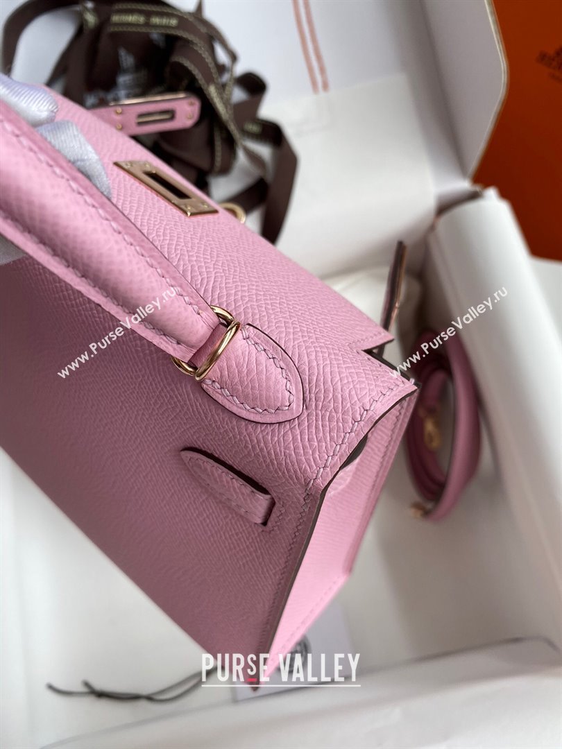 Hermes Mini Kelly II Bag 19cm in Original Epsom Leather Mallow Purple/Rosy Gold 2024 (Full Handmade) (XYA-24030524)
