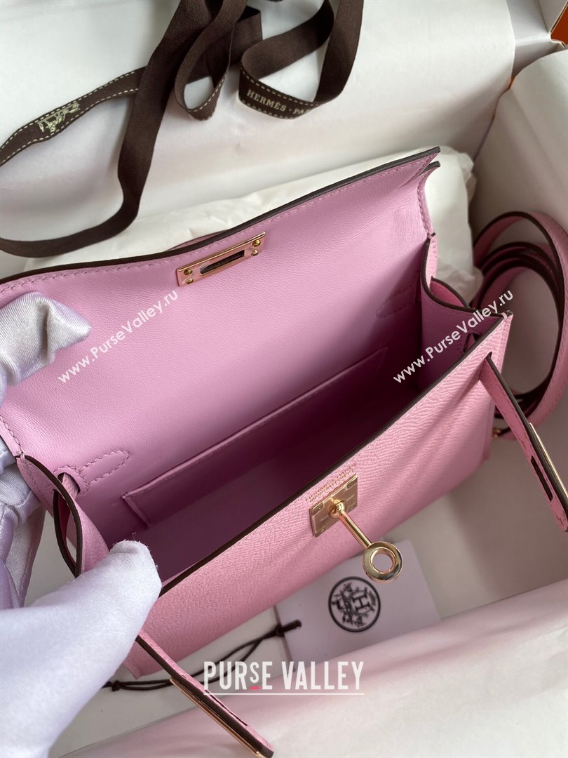 Hermes Mini Kelly II Bag 19cm in Original Epsom Leather Mallow Purple/Rosy Gold 2024 (Full Handmade) (XYA-24030524)