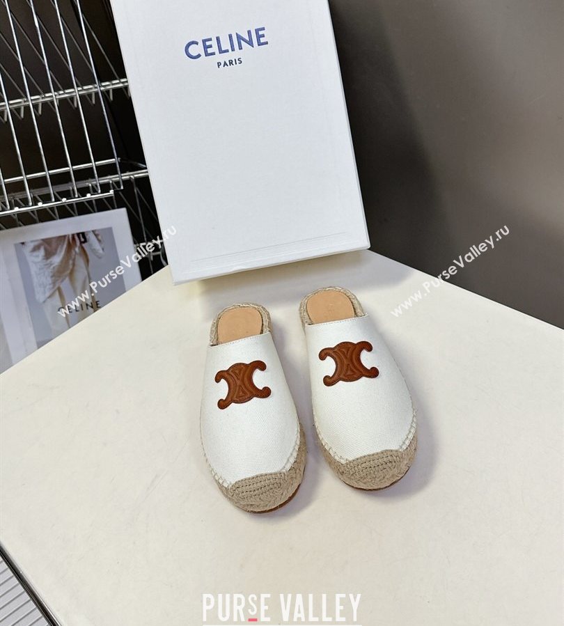Celine Platform Les Espadrilles Mules in Cotton Canvas White 2025 (HQG-250709100)