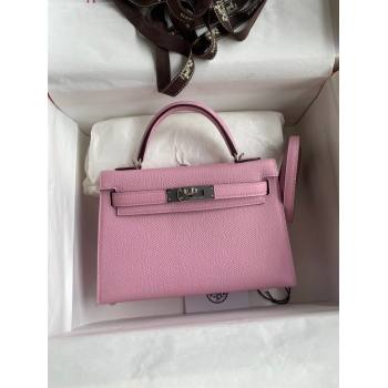 Hermes Mini Kelly II Bag 19cm in Original Epsom Leather Mallow Purple/Silver 2024 (Full Handmade) (XYA-24030525)