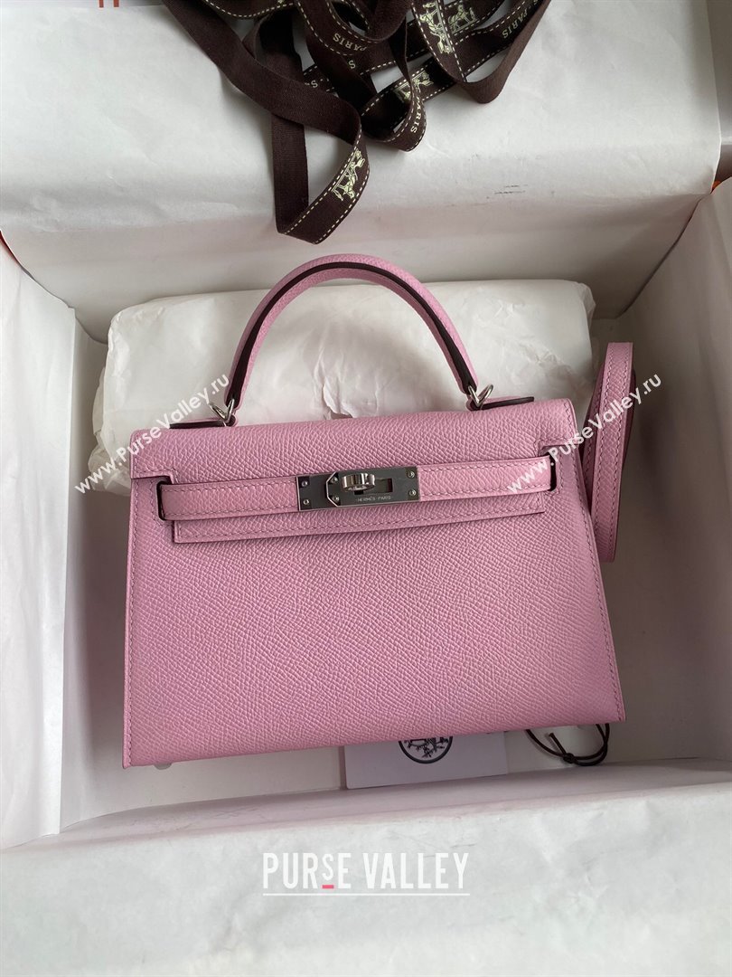Hermes Mini Kelly II Bag 19cm in Original Epsom Leather Mallow Purple/Silver 2024 (Full Handmade) (XYA-24030525)