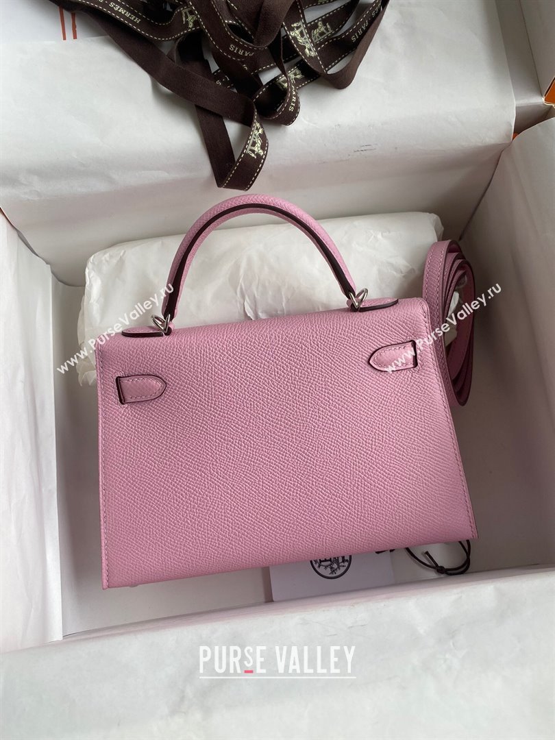 Hermes Mini Kelly II Bag 19cm in Original Epsom Leather Mallow Purple/Silver 2024 (Full Handmade) (XYA-24030525)