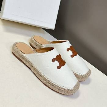 Celine Platform Les Espadrilles Mules in Cotton Canvas White 2025 (HQG-250709100)