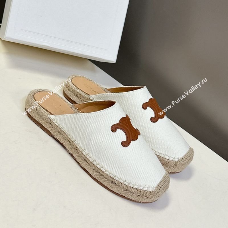 Celine Platform Les Espadrilles Mules in Cotton Canvas White 2025 (HQG-250709100)