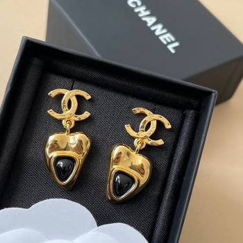 Chanel Heart Pendant Earrings Black/Gold 2025 0724 (YF-250725126)
