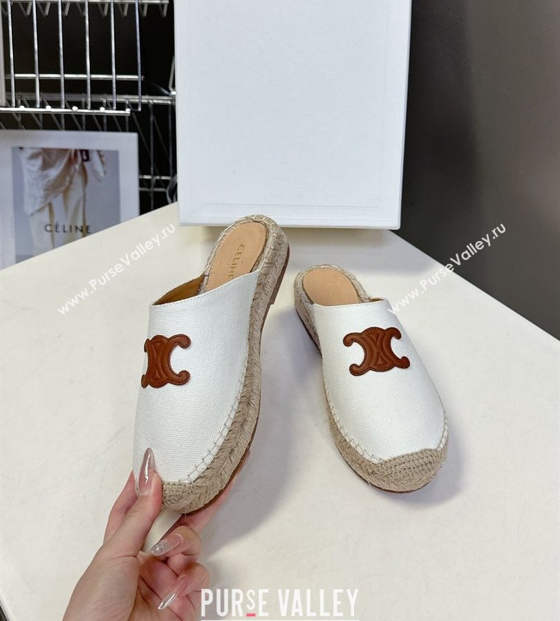 Celine Platform Les Espadrilles Mules in Cotton Canvas White 2025 (HQG-250709100)