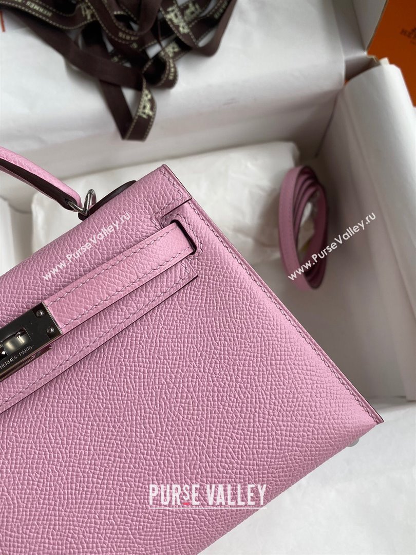 Hermes Mini Kelly II Bag 19cm in Original Epsom Leather Mallow Purple/Silver 2024 (Full Handmade) (XYA-24030525)