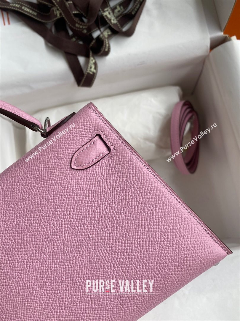Hermes Mini Kelly II Bag 19cm in Original Epsom Leather Mallow Purple/Silver 2024 (Full Handmade) (XYA-24030525)