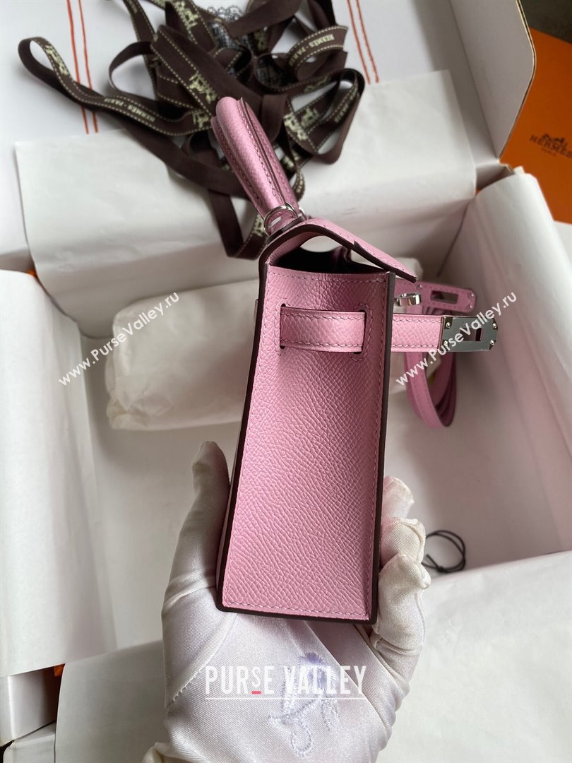 Hermes Mini Kelly II Bag 19cm in Original Epsom Leather Mallow Purple/Silver 2024 (Full Handmade) (XYA-24030525)