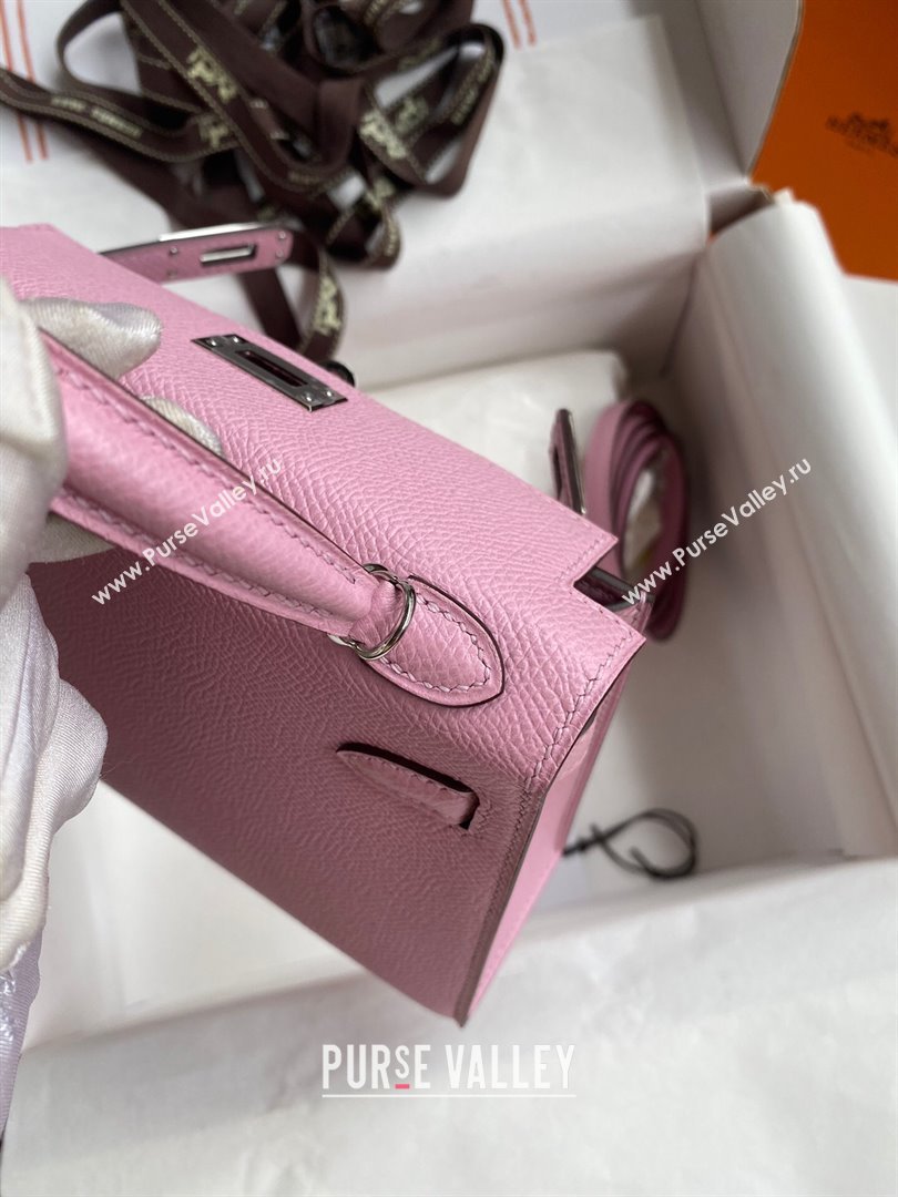 Hermes Mini Kelly II Bag 19cm in Original Epsom Leather Mallow Purple/Silver 2024 (Full Handmade) (XYA-24030525)