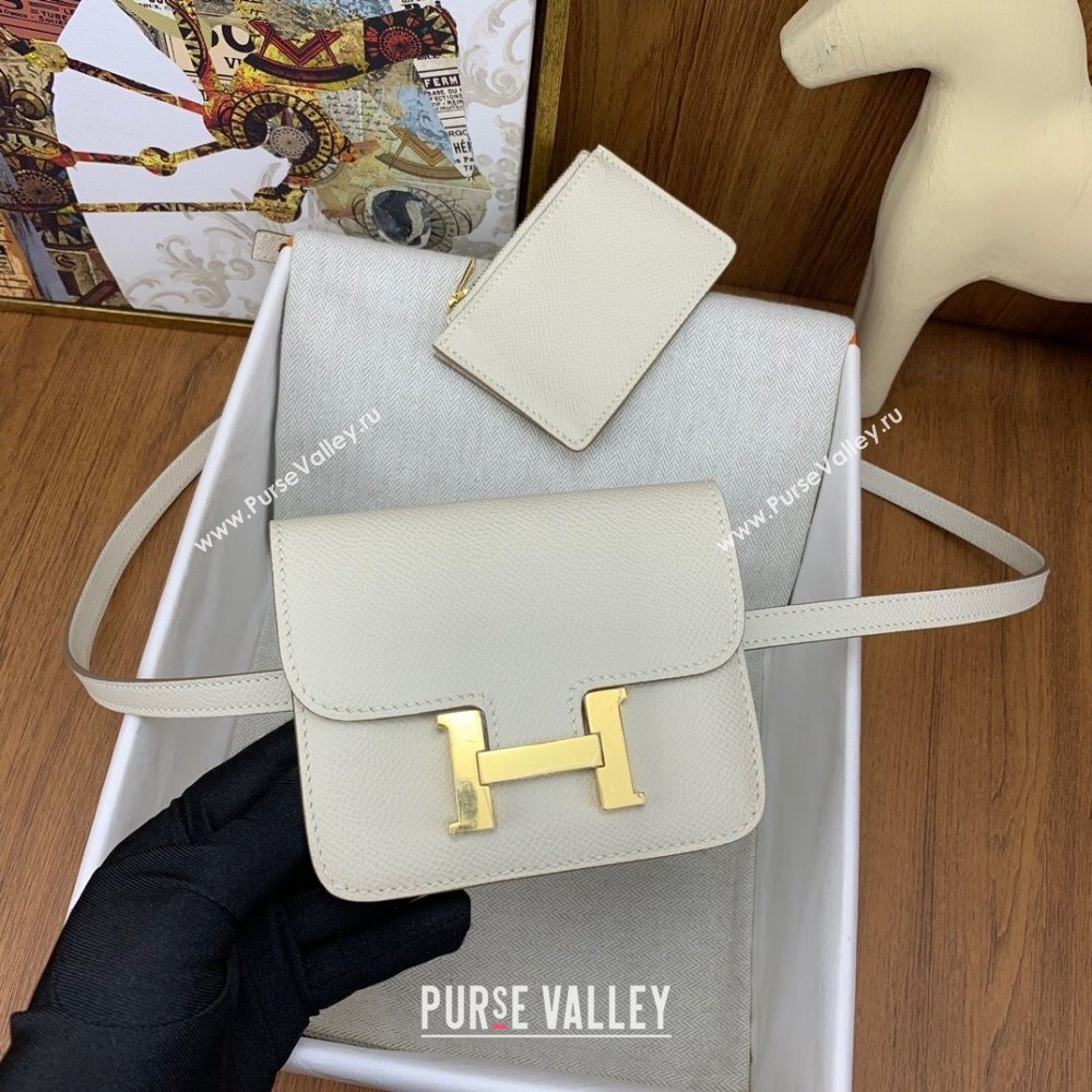 Hermes Constance Slim Wallet with Leather Strap in Epsom Leather Milkshake White/Gold 2024(Handmade) (XYA-24080118)