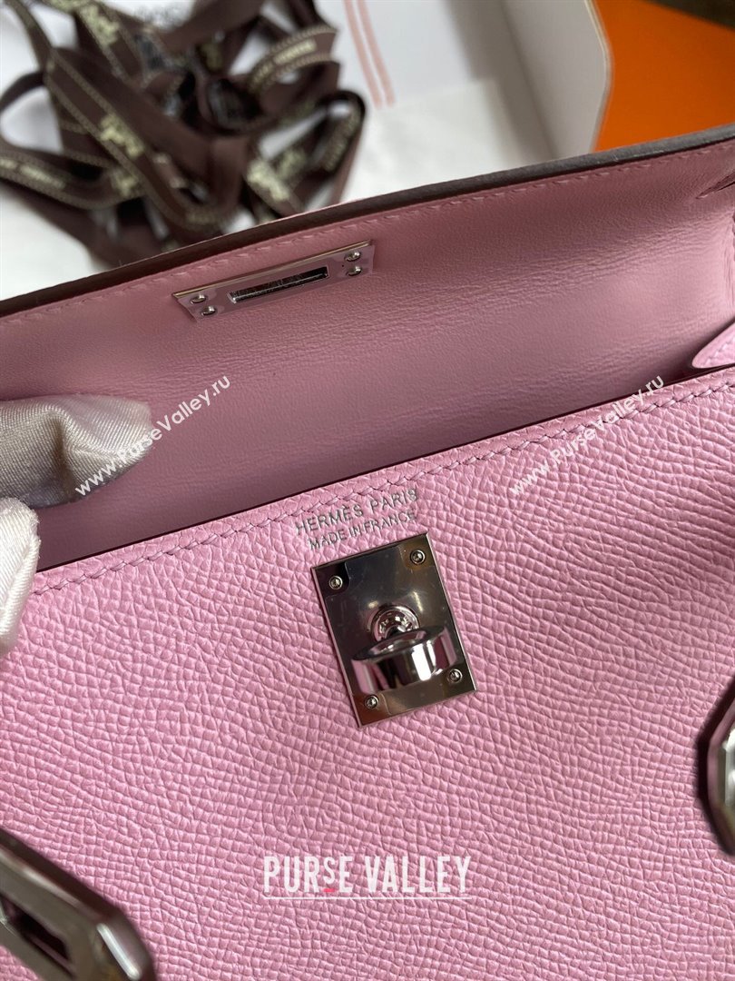 Hermes Mini Kelly II Bag 19cm in Original Epsom Leather Mallow Purple/Silver 2024 (Full Handmade) (XYA-24030525)