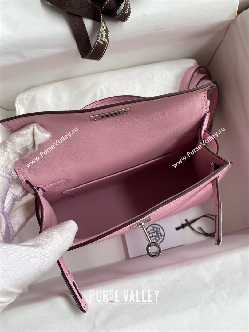 Hermes Mini Kelly II Bag 19cm in Original Epsom Leather Mallow Purple/Silver 2024 (Full Handmade) (XYA-24030525)