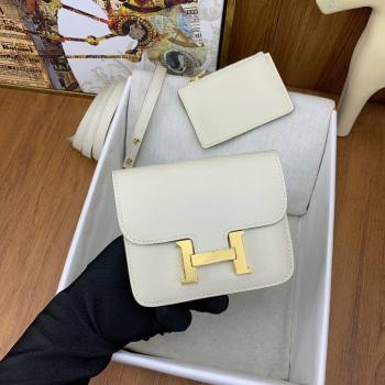 Hermes Constance Slim Wallet with Leather Strap in Epsom Leather Milkshake White/Gold 2024(Handmade) (XYA-24080118)