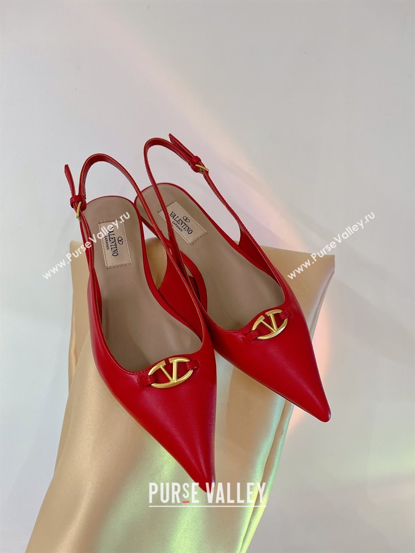Valentino The Bold Edition VLogo Slingback Pumps 3cm in Calfskin Red 2024 0227 (ZN-240227053)