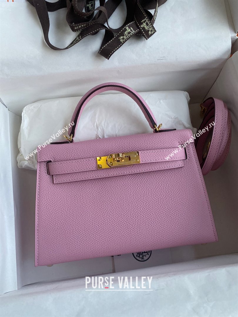 Hermes Mini Kelly II Bag 19cm in Original Epsom Leather Mallow Purple/Gold 2024 (Full Handmade) (XYA-24030526)