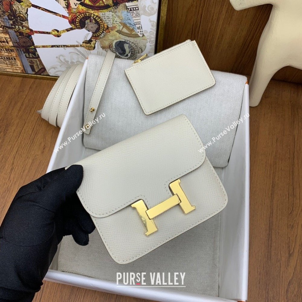 Hermes Constance Slim Wallet with Leather Strap in Epsom Leather Milkshake White/Gold 2024(Handmade) (XYA-24080118)