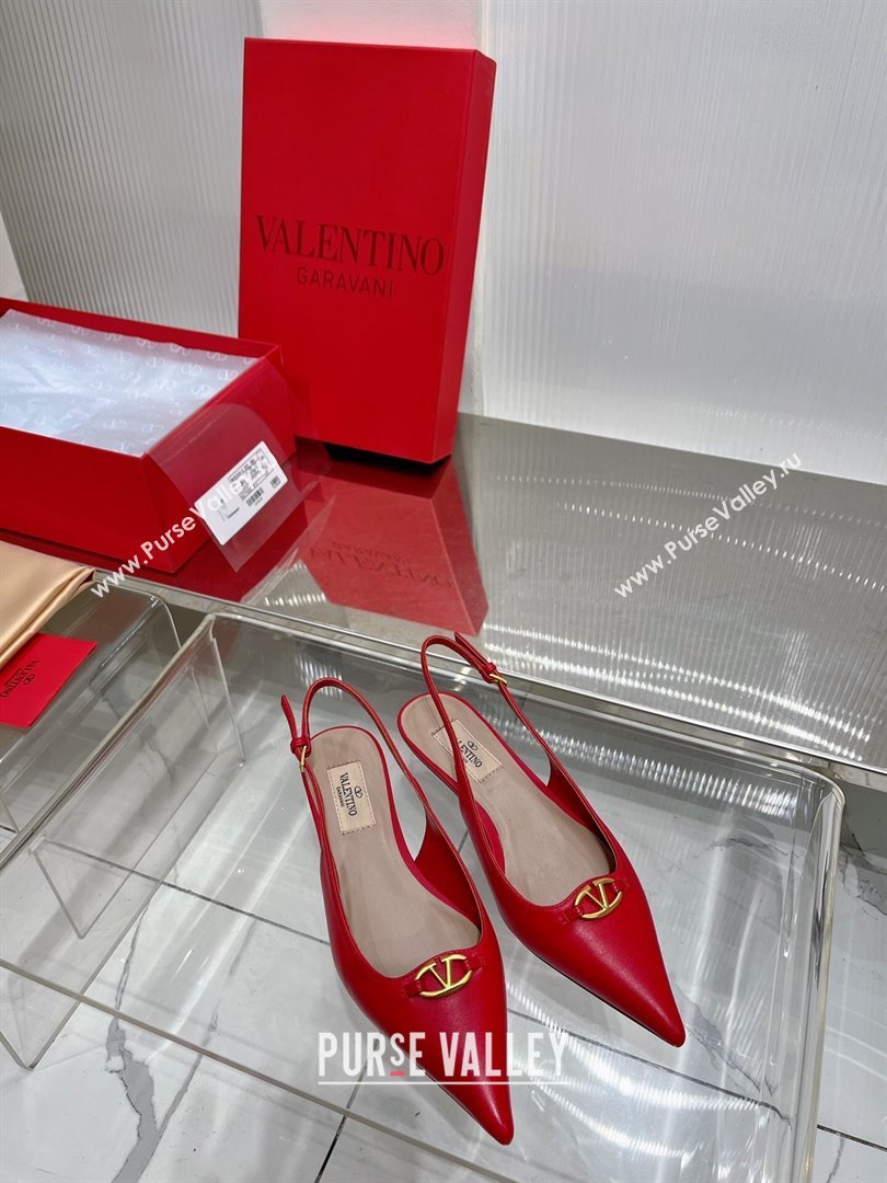 Valentino The Bold Edition VLogo Slingback Pumps 3cm in Calfskin Red 2024 0227 (ZN-240227053)