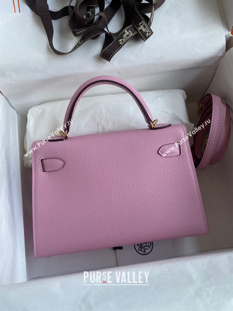 Hermes Mini Kelly II Bag 19cm in Original Epsom Leather Mallow Purple/Gold 2024 (Full Handmade) (XYA-24030526)