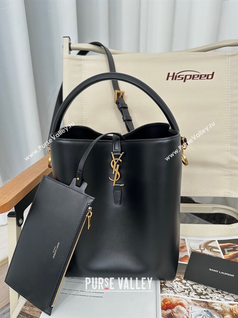 Saint Laurent Le 37 Bucket Bag in Shiny Leather 742828 Black 2024 Top Quality (HONGS-24061808)