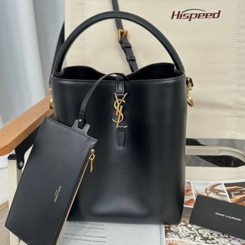 Saint Laurent Le 37 Bucket Bag in Shiny Leather 742828 Black 2024 Top Quality (HONGS-24061808)