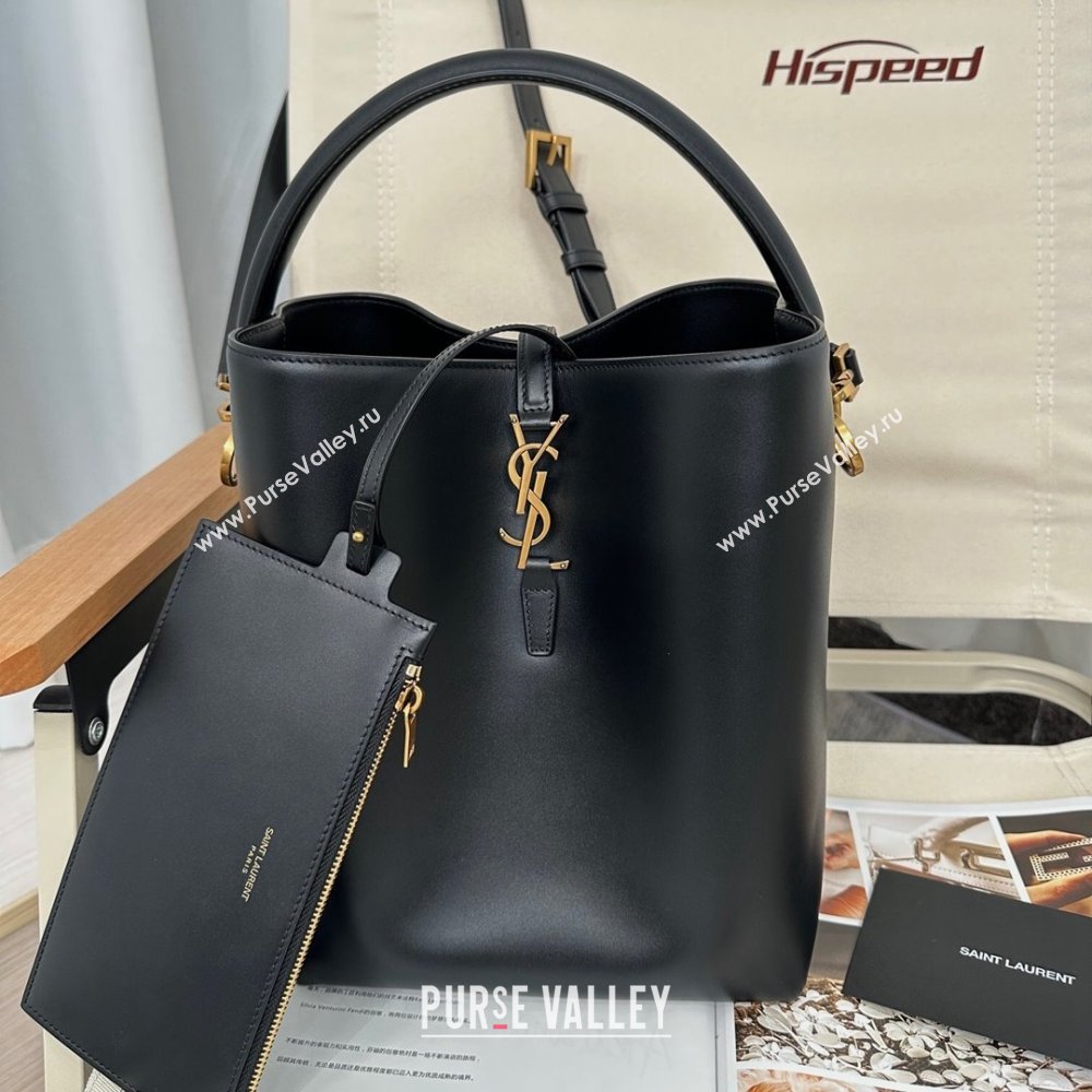 Saint Laurent Le 37 Bucket Bag in Shiny Leather 742828 Black 2024 Top Quality (HONGS-24061808)